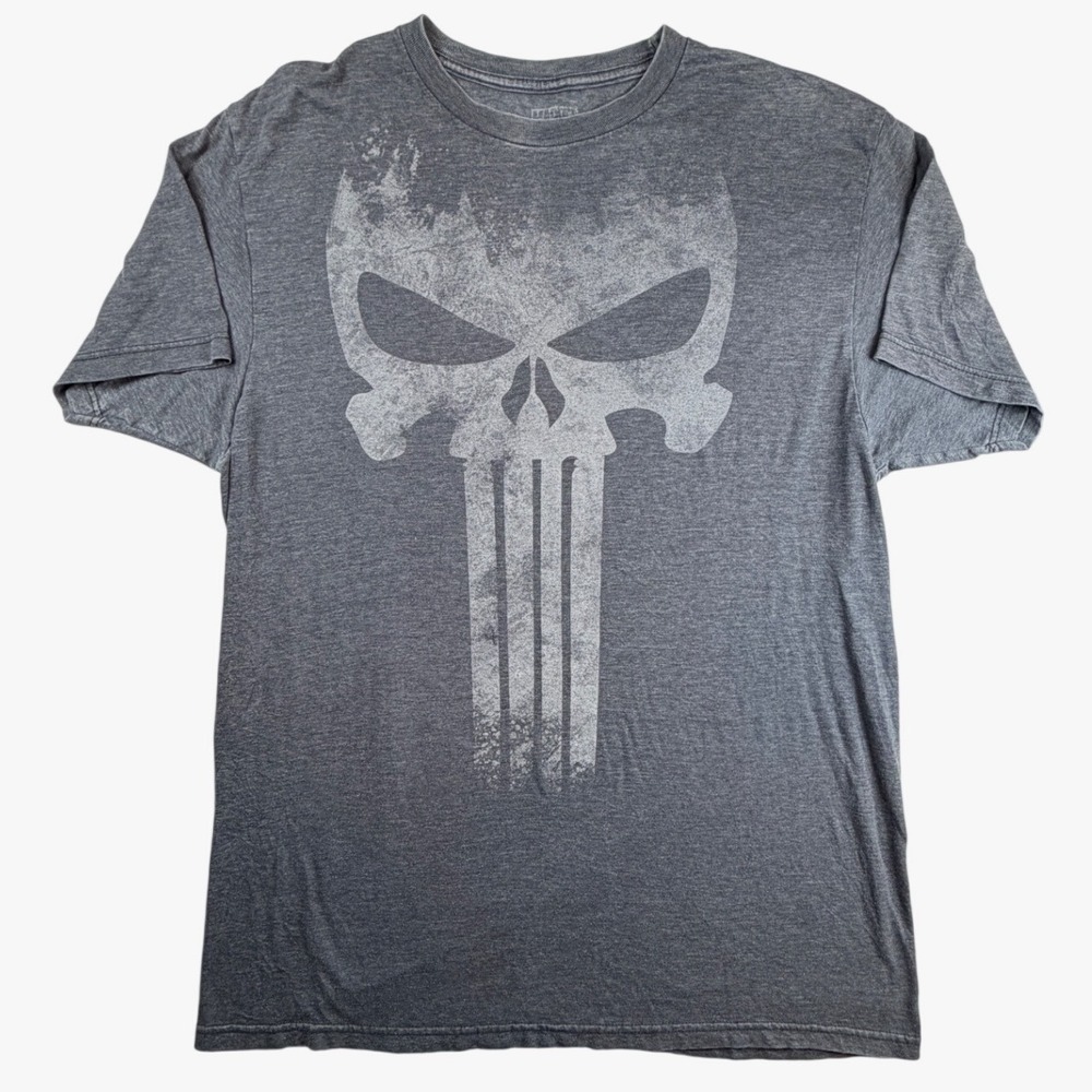 Marvel The Punisher Skull Graphic T-Shirt Mens Large Charcoal Heather Gray Tee
